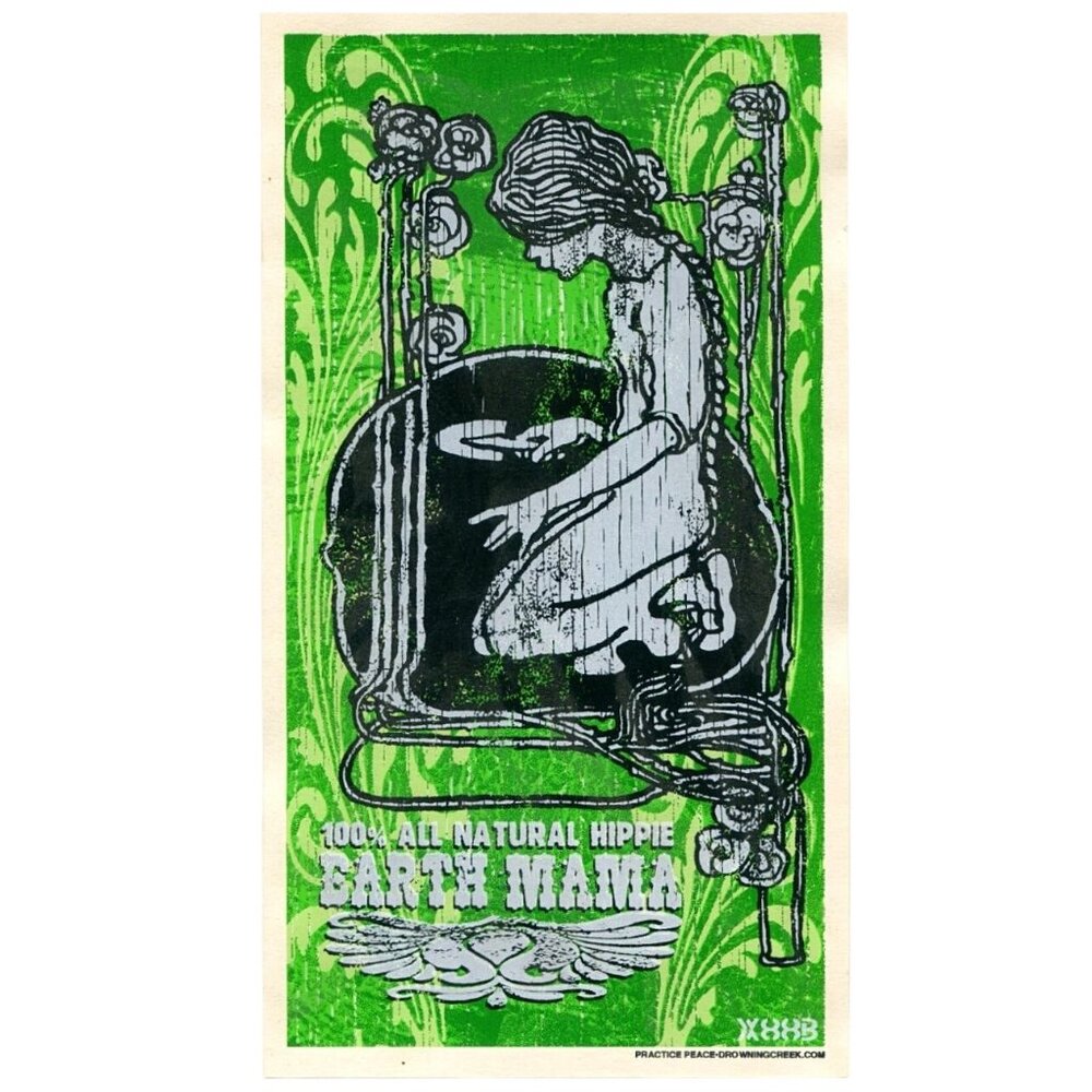 Jeff Wood Screenprint, Earth Mama Poster, 6x11" Handbill, Hippie Art, Early Work